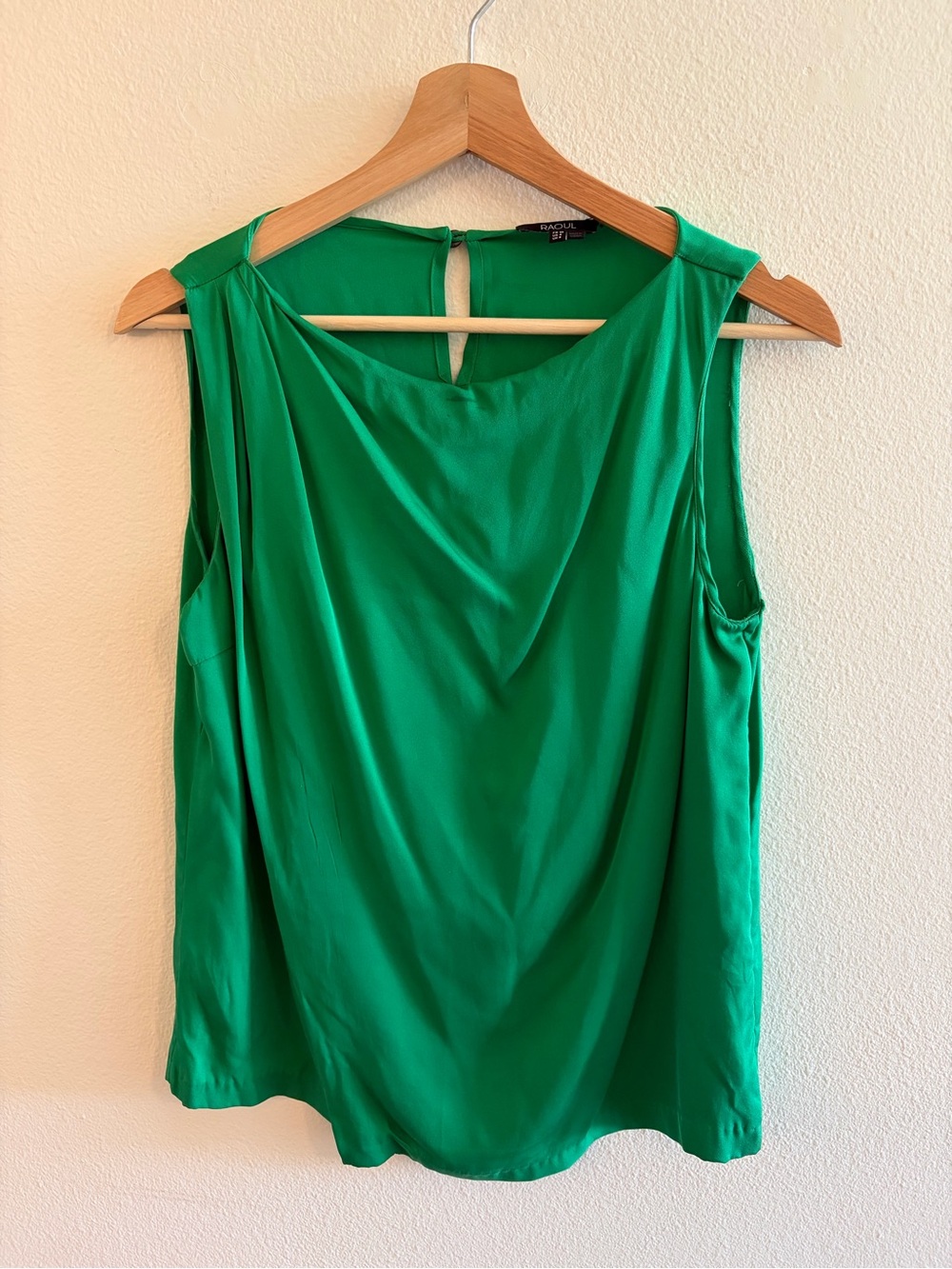 Raoul Emerald Green Sleeveless Drape Neck Silk Tank